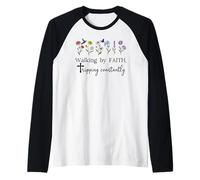 Walking by Faith Tripping Constantly Jesus Cross Christian Raglan Baseball Tee