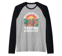 Walking by Faith Tripping Constantly Raglan Baseball Tee