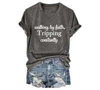 Walking by Faith Tripping Constantly Religious Faith Tshirt Women (Grey XXXL)