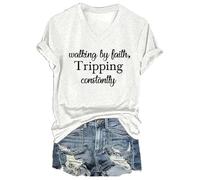 Walking by Faith Tripping Constantly Religious Faith Tshirt Women (White M) (M White)