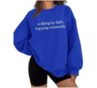 Walking By Faith Tripping Constantly Sweatshirt, Christian T Shirt Graphic Tee Religious Apparel Faith Shirt Women Royal Blue