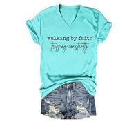 Walking by Faith Tripping Constantly T Shirt for Women Girls (Blue M)