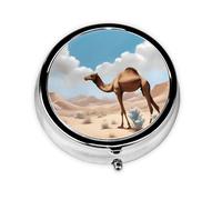 Walking Camel This Small, Printed, Round Pill Box is a Portable Pill and Vitamin Organizer Perfect for Pockets, Purses, and Travel.