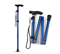 Walking Cane Folding Adjustable for Women and Men, Lightweight Aluminium Metal Collapsible Walking Stick, 5-Level Height Adjustable, Black, Silver, Blue, Brown (Blue)