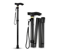 Walking Cane Folding Adjustable for Women and Men, Lightweight Aluminium Metal Collapsible Walking Stick, 5-Level Height Adjustable, Black