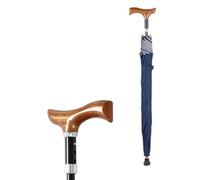 Walking Cane Umbrella, Adjustable Height Windproof Stick Umbrella, Blue | Double-layer canopy blocks 95% of UV rays; one-piece cane design, adjust height in 2cm steps