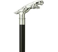 Walking cane Vintage Antique Walking stick cane black hardwood Wooden shaft Silver Brass Jaguar Handle Gift for Parents, Seniors, Mom Dad