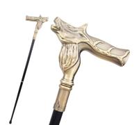 Walking Cane with Deer Head Handle, Gold Finish, Black Shaft, Decorative Mobility Aid