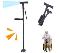 Walking Cane with Dual Handles & LED Aluminium Alloy Folding Walking Stick Alarming Portable Adjustable Camping Crutches for Seniors Elderly, No Battery..