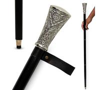 Walking Cane with Floral Engraved Silver Handle Carfar Black Wooden Walking Stick with Leather Strap Ring & Antique Finish Ring - Stylish Vintage Cane for Men & Women