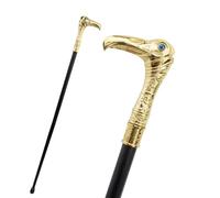 Walking Cane with Gold Eagle Head Handle, Black Shaft, Decorative Blue Eye Accent, Ornate Design