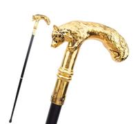 Walking Cane with Gold Fox Handle, Black Shaft, Decorative Support Stick, Elegant Design