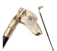 Walking Cane with Greyhound Dog Head Handle, Gold Finish, Black Shaft, Decorative Accessory