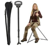Walking Cane with Seat, Folding Lightweight 2-in-1 Aluminum Cane Stool with Adjustable Height, 150kg Load Anti-Slip with Carry Bag for Adults Seniors Hiking Outdoor