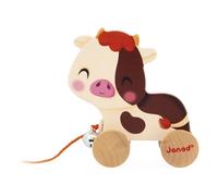 Janod - Wooden Walking Cow with Tinkerbell - Pull & Push Toy - Motor Skills & Imagination Training - 50cm string suitable for little hands - FSC Certified - From 12 months, J03324
