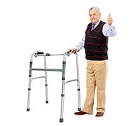 Walking E,Folding Standard Walker Height Adjustable Assisted Walking Aid Small Lightweight Without Wheels Narrow S for The Elderly Disability Walking Aids Bright Silver A-Fog Silver