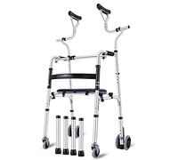 Walking e Seniors Upright Walker with Axillary Support Pad 4 Wheels Rollator Foldable Adjustable Height Aluminum Mobility Aids Disabled Tall People (with Seat)