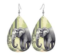 Walking elephant Leather earrings, teardrop-shaped pendant jewelry, versatile and stylish women's accessories.