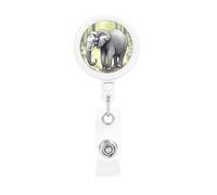 Walking Elephant Print Badge Holder Retractable Reel, with ID Alligator Clip Rotatable Buckle, for Nurse Teacher