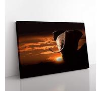 Walking Elephant Sunset Modern Canvas Wall Art Print Ready to Hang, Framed Picture for Living Room Bedroom Home Office Décor, 50x35 cm (20x14 Inch)