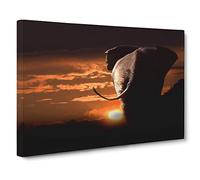 Walking Elephant Sunset Modern Canvas Wall Art Print Ready to Hang, Framed Picture for Living Room Bedroom Home Office Décor, 20x14 Inch (50x35 cm)