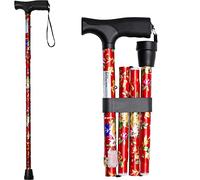 Walking Flexible Stick, Easy Adjustable Height Folding Extendable Walking Stick for Unisex (Red Flower)