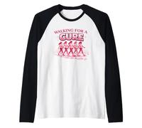 Walking for a Cure Pink Ribbon Breast Cancer Shirt Raglan Baseball Tee