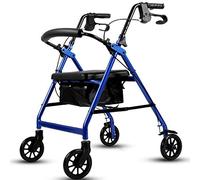 Walking Frame, Aluminum Foldable Walking Mobility Aid Shopping Trolley with Seat and Handbrake for Elderly Yearn for(Blue)