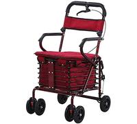 Walking Frame, Elderly, s Lightweight Steel Pipe Folding Four Wheel with Padded Seat Carry Basket Walking aid Yearn for(B)