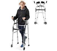 Walking Frame, Folding Standard Walker with Wheels and Detachable Armrest Pad, Height Adjustable Assisted Walking Aid,Suitable for the Elderly and Mobility Needs A (A)