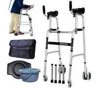 Walking Frame, Walking Frame 4 Wheeled Arm Support Type Elderly Walking Aid Foldable Lower Limb Training Adjustable Height with Bedpan Yearn for