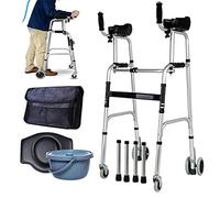 Walking Frame, Walking Frame 4 Wheeled Arm Support Type Elderly Walking Aid Foldable Lower Limb Training Adjustable Height with Bedpan Yearn for