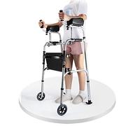 Walking Frame with Wheels Aid Wheeled 2 Wheels,Lightweight Folding Padded Seat,Adult Standing Aid Lower Limb Training Assist