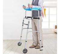 Walking Frame with Wheels, Mobility Walker with Armrests, Folding Upright Walker, Stand Assist, Push Lockable Brakes, 8 Height Adjustable, for The Elderly Disabled, Max 100kg