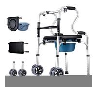 Walking Frames, 3-in-1 Stand-Assist Folding Walker, Lightweight Walker for Seniors with 2 Wheels, 8-Level Height Adjustable Aluminum Walkers with Toilet, Load Bearing 180kg