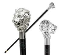 Walking Hand Cane Stick Designer Handmade Walking Stick for Men & Women Solid Brass and Natural Wood (Silver Lion Head)