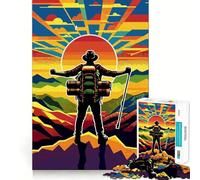 Walking Hiking Sunset 1000 Piece Jigsaw Puzzles Mind Challenge Toy High Precision Die Cut Amusing Challenge for Waiting Time (38x52cm)