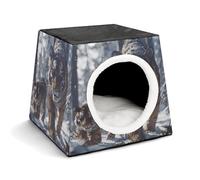 Walking in Snow Cat Bed for Indoor Cats - Foldable Cat & Dog House with Removable Cozy Cushion, Waterproof Oxford Washable Pet House for Small Pets 13.8" X 13.8" X 11.8"