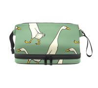 Walking Indian Runner Ducks Double Layer Cosmetic Bag for Women and Girls, Travel Toiletry Bag Makeup Handy Pouch Organiser Bag with Brush Compartment