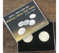 Walking Liberty Half Dollar Shell and Coin Set (4 Coins 1 Shell) Magic Tricks for Adult Stage Close Up Magic Coins Gimmick