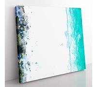 Walking on the Beach in Abstract Modern Canvas Wall Art Print Ready to Hang, Framed Picture for Living Room Bedroom Home Office Décor, 50x50 cm (20x20 Inch)