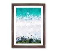 Walking On The Beach In Abstract Modern Framed Wall Art Print, Ready to Hang Picture for Living Room Bedroom Home Office Décor, Walnut A4 (34 x 25 cm)