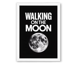 Walking on the Moon Typography Framed Wall Art Print A2 (59.4×42cm) White, Wall Decor for Living Room, Bedroom, Office & Home, Ready to Hang, Art Gift
