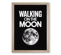 Walking on the Moon Typography Framed Wall Art Print A3 (42×29.7cm) Oak, Wall Decor for Living Room, Bedroom, Office & Home, Ready to Hang, Art Gift
