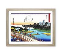 Walking Over The Bridge By Utagawa Hiroshige Asian Japanese Framed Print | A2 Oak Framed Wall Art | Ready to Hang | Asian Cityscape Picture | Living Room Bedroom Lounge Office