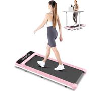 Walking Pad Treadmill, 2.5HP Under Desk Treadmill with Double Shock Absorption | Widened Running Belt | LED Display for Office Home Use, Installation Free (Pink White)