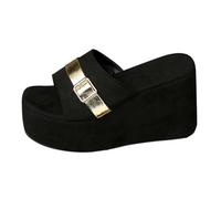 Walking Sandals for Women Uk Women's New Europe And The US Foreign Trade Thick Bottom Slope With A Word Slippers Female High Heeled Transparent Beach Sandals Slippers Women Shoes (BK3, 6)
