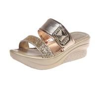 Walking Sandals for Women UK Women's Slippers Spring Summer and Autumn One Word Fish Mouth Outer Wear Roman Wedge Light Holiday Beach Comfortable Casual (Gold, 6.5)