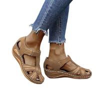 Walking Sandals Women Closed Toe Arch Support Bohemian Wedge Sandals For Women Orthopedic Recovery Slides For Plantar Fasciitis Summer Beach Shoes Retro Roman Slippers Leather Garden Shoes