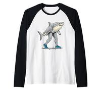 Walking Shark Human Legs Sneakers Funny Raglan Baseball Tee